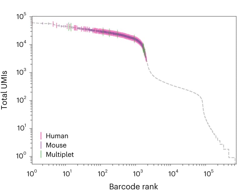 Open access visualization of Line Plot, Error Bars, UMIs, Cell Barcode Rank, Cells