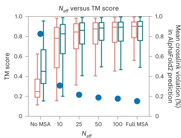Open access visualization of Box Plot, Scatter Plot, CASP14 Targets, MSA Size, Crosslinks