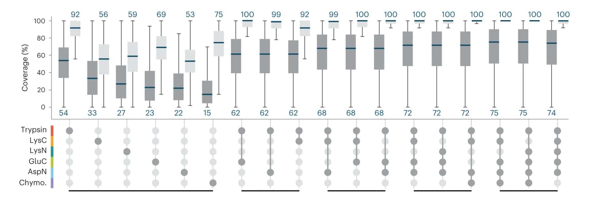 Open access visualization of Box Plot, Scatter Plot, Sequence Coverage, Proteases, Distributions