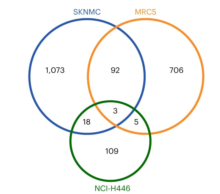 Open access visualization of Venn Diagram, DisP Islands, SKNMC Cells, NCI-H446 Cells, MRC5 Cells