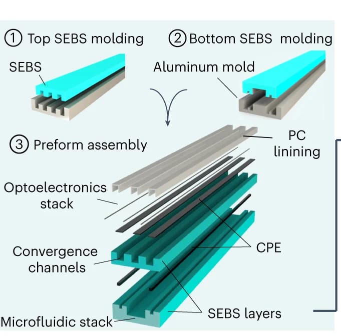 Open access visualization of Workflow, Illustration, Gut Fiber Preform, SEBS Layers, Microfluidic Channel