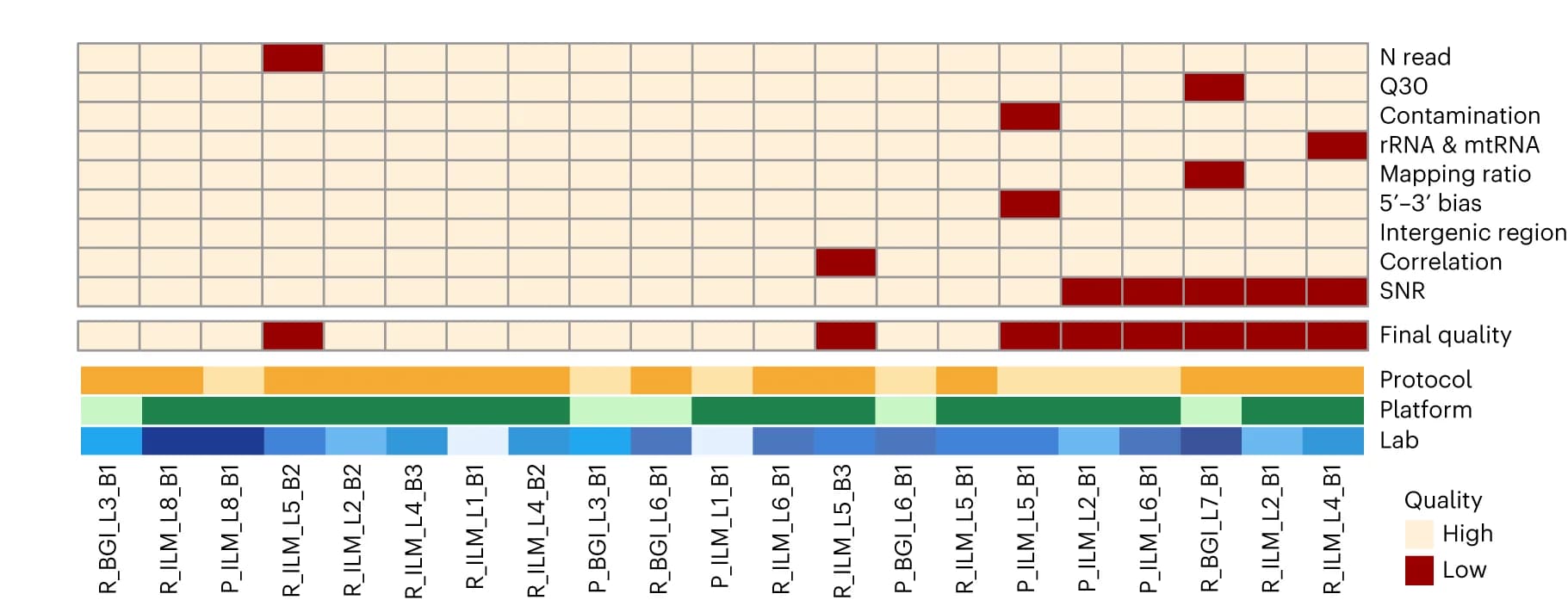 Open access visualization of Heatmap, RNA-seq, Batches, Sequencing Reads, Q30