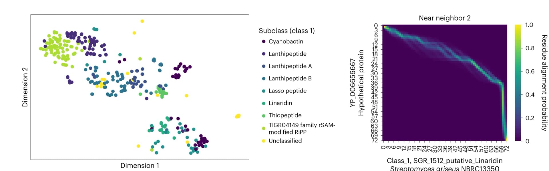 Open access visualization of Scatter Plot, Heatmap, Class 1 Bacteriocins, TM-Vec, Manual Annotation