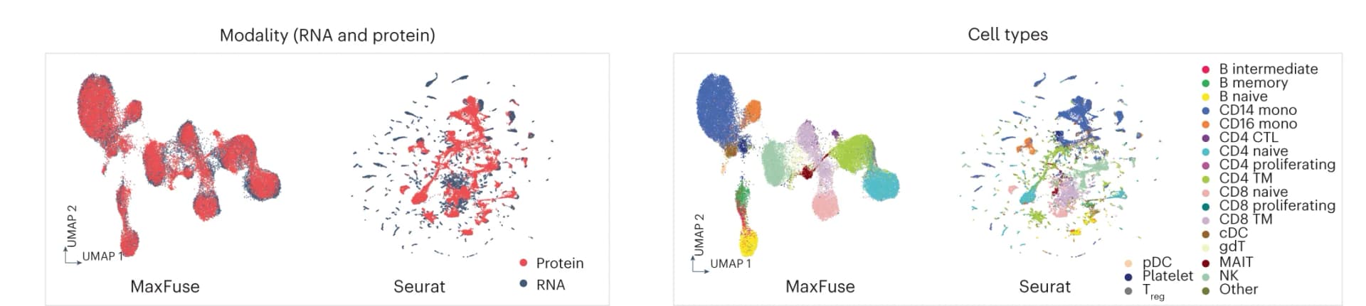 Open access visualization of UMAP, Scatter Plot, UMAP Visualization, CITE-seq PBMC Dataset, Integration