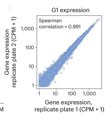 Open access visualization of Scatter Plot, Regression Plot, Gene Expression, G1 Cell Cycle Stage, Single Cells