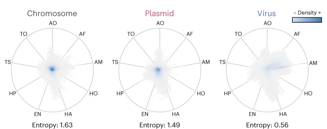 Open access visualization of Scatter Plot, Radar Chart, Density Plot, RadViz Visualizations, geNomad Markers