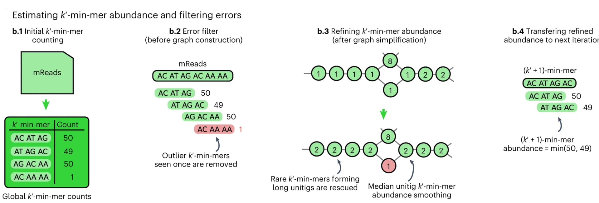 Open access visualization of Workflow, Flowchart, Min-mer Abundance, Error Filtering, Graph Construction