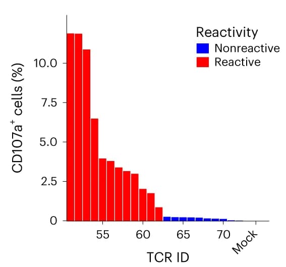 Open access visualization of Bar Plot, TCR Clonotypes, Cell Line, TCR alpha/beta Chain