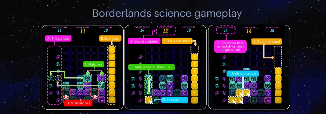 Open access visualization of Workflow, Illustration, BLS Gameplay, Nucleobases, Gap Bricks