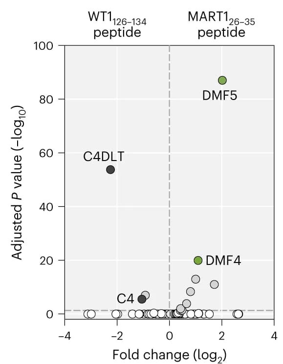 Open access visualization of Volcano Plot, Scatter Plot, CD8+ Jurkat Cells, NKIRTIL063 CD8+ TIL-derived TCR Library, Control TCRs