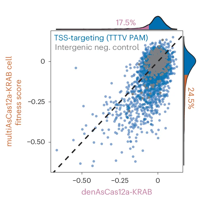 Open access visualization of Scatter Plot, Density Plot, Cell Fitness Scores, K562 Cells, crRNA Constructs