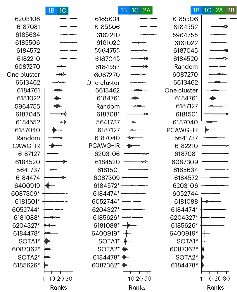 Open access visualization of Violin Plot, Rank distribution, Methods, Random weights, Tumor