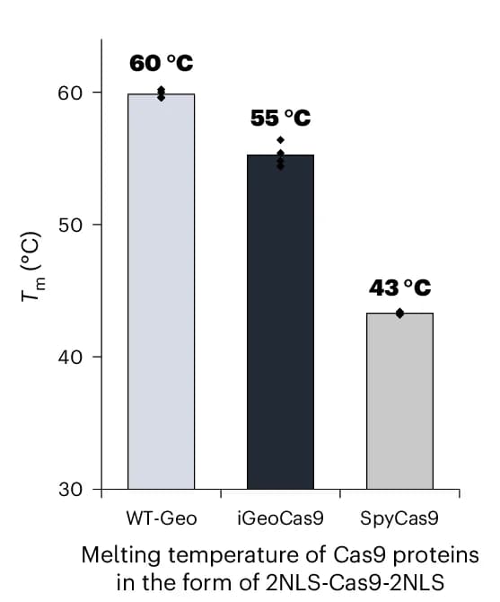 Open access visualization of Bar Plot, Error Bars, Wild-Type GeoCas9, Evolved GeoCas9, Thermostability