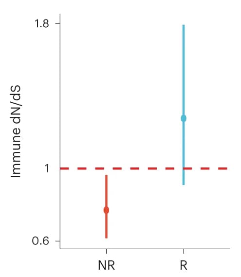 Open access visualization of Error Bars, Immune dN/dS, Responders, Nonresponders, HLA-A0201