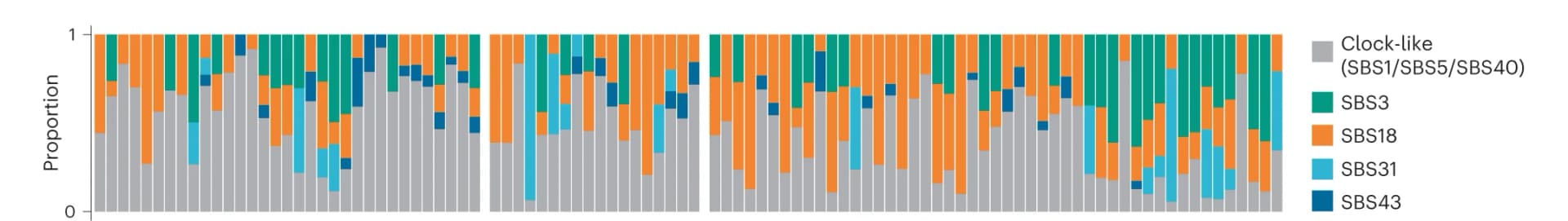 Open access visualization of Stacked Bar Plot, Mutational Signatures, COSMIC, SBS1, SBS5