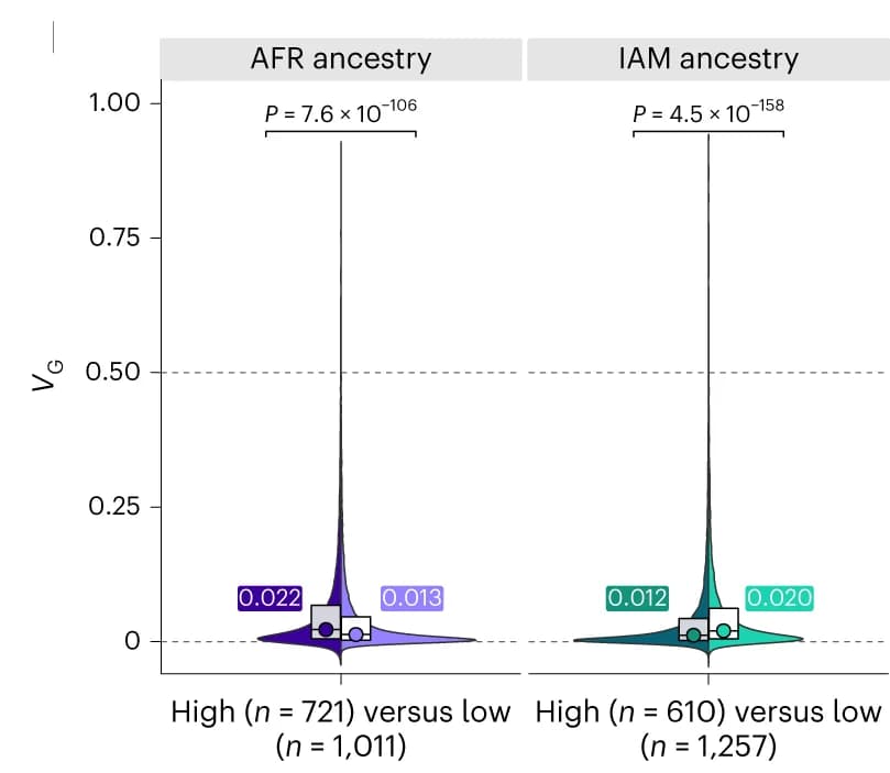 Open access visualization of Violin Plot, Split Violin Plots, VG, Genetic Ancestry, AFR Ancestry