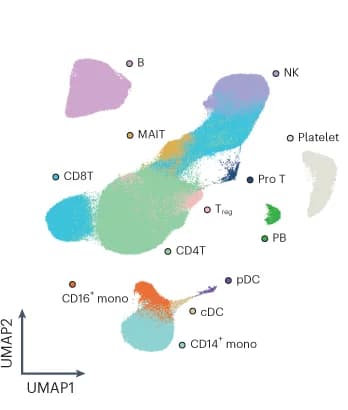 Open access visualization of UMAP, PBMCs, Cell Types