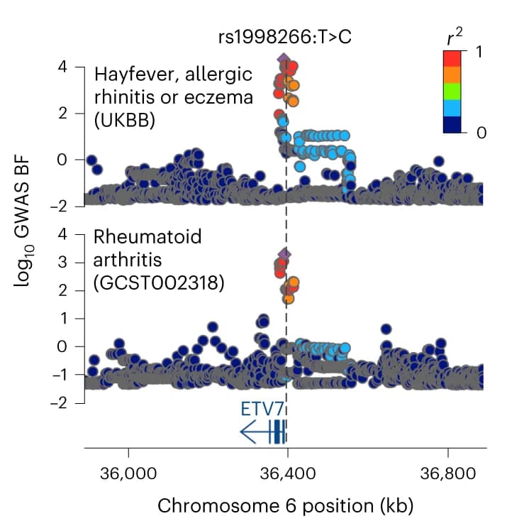 Open access visualization of Scatter Plot, Locuszoom Plot, Locus Zoom, Rheumatoid Arthritis, Hay Fever