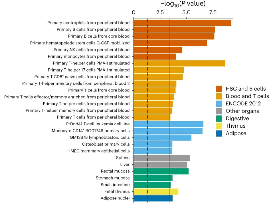 Open access visualization of Bar Plot, Cell-type-specific heritability enrichment, Functional annotations, FUN-LDA, ENCODE