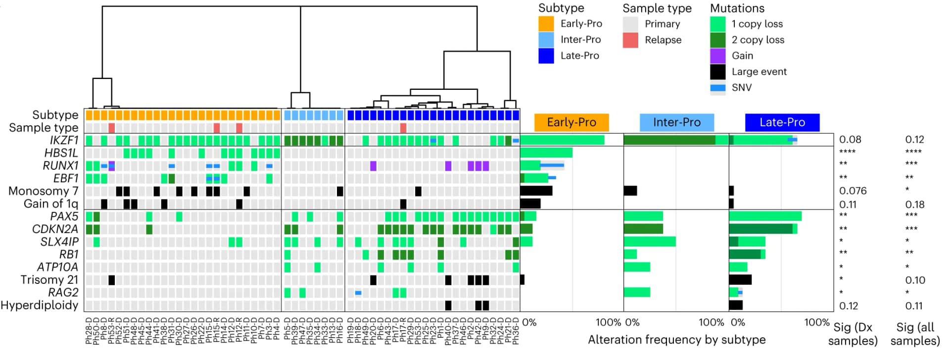 Open access visualization of Heatmap, Clustered, Bar Plot, Genetic Alterations, Molecular Subtype