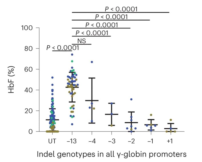 Open access visualization of Scatter Plot, Error Bars, HbF, Erythroid Colonies, γ-globin promoter