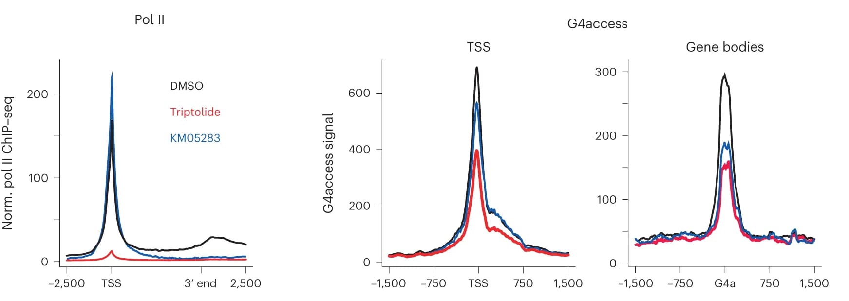 Open access visualization of Line Plot, Transcription Inhibition, G4access Decrease, Pol II, Genes