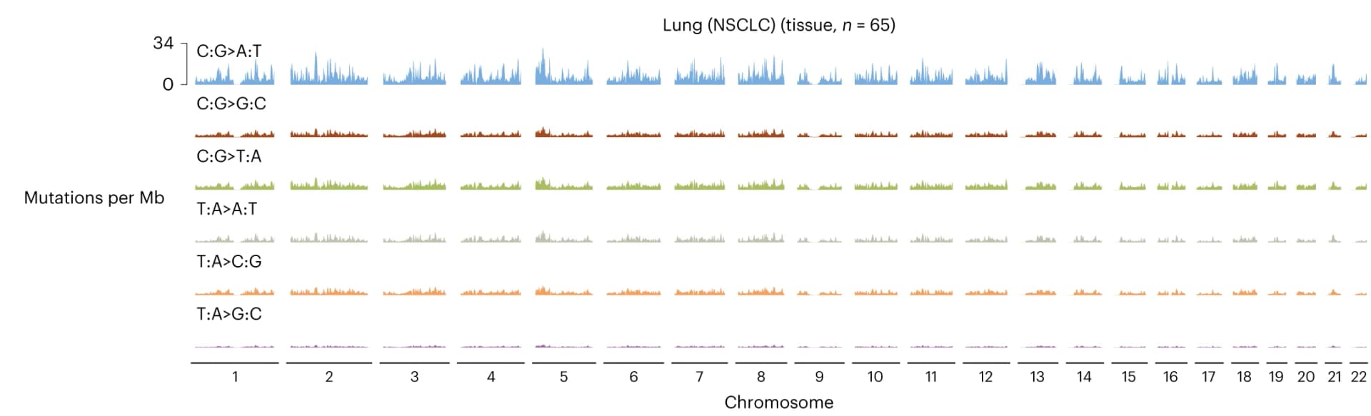 Open access visualization of Line Plot, Ridge Plot, Somatic Mutation Frequencies, Lung Cancers, PCAWG