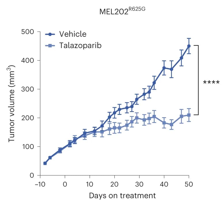 Open access visualization of Line Plot, Error Bars, Tumor Volume, Talazoparib Treatment, NSG-nude Mice