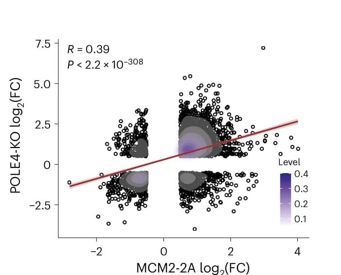 Open access visualization of Scatter Plot, Regression Plot, Density Plot, Gene Expression, POLE4-KO