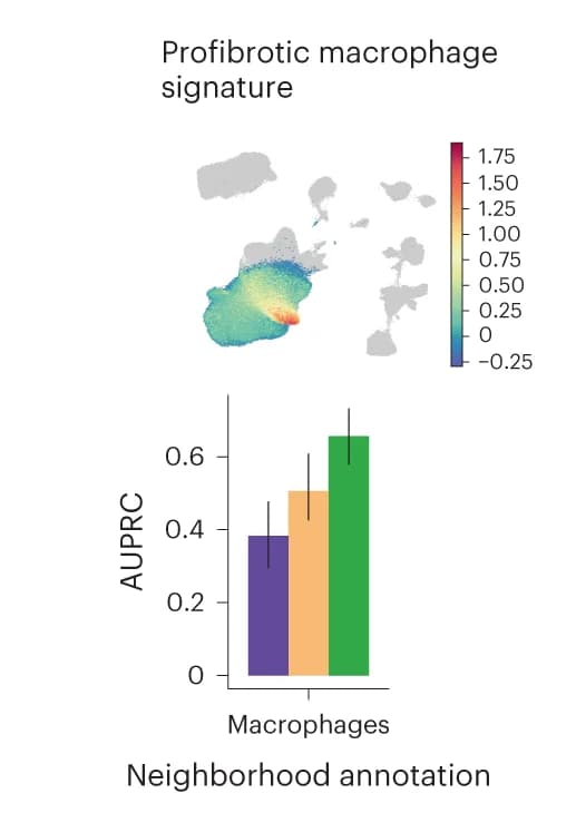Open access visualization of Bar Plot, Error Bars, Map, Profibrotic Macrophages, Reference Designs