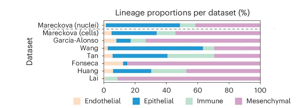 Open access visualization of Stacked Bar Plot, Bar Plot, scRNA-seq, Cellular Lineages, Endothelial Lineage