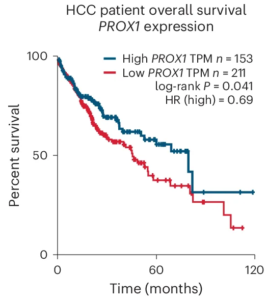 Open access visualization of Survival Curve, Survival, HCC, PROX1 Expression Levels