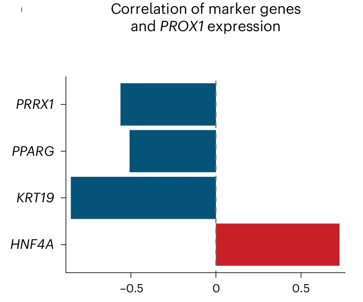 Open access visualization of Bar Plot, Pearson Correlation, Markers, PROX1 Expression