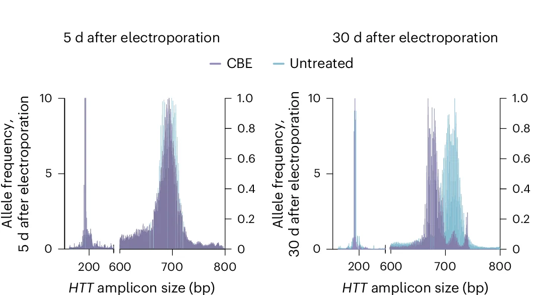 Open access visualization of Histogram, Clustered, HTT CAG Allele Sizes, CBE-Treated, HD Fibroblasts