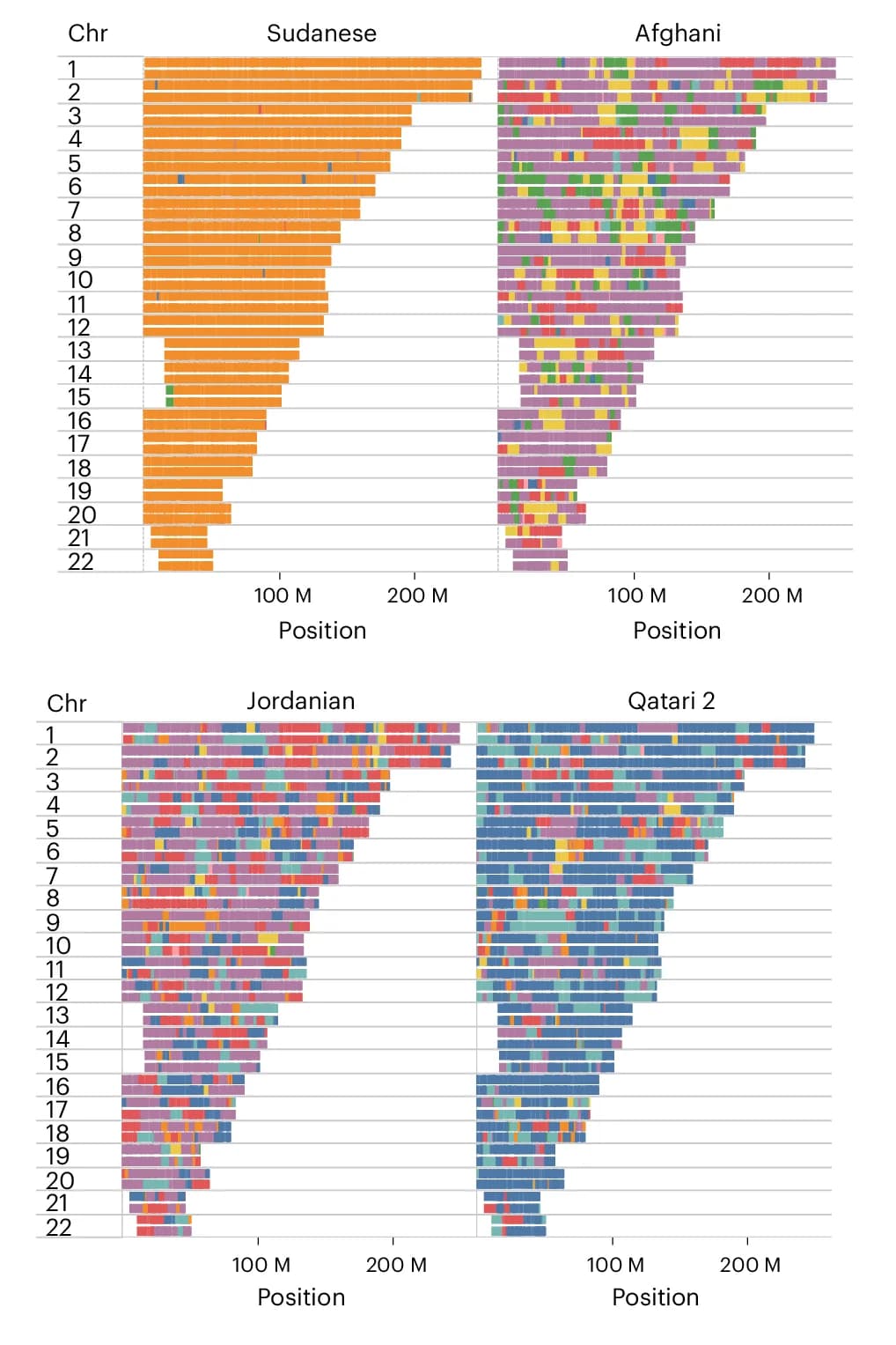 Open access visualization of Bar Plot, Local Ancestry Analysis, Genetic Ancestral Makeup, Chromosome, Sudanese
