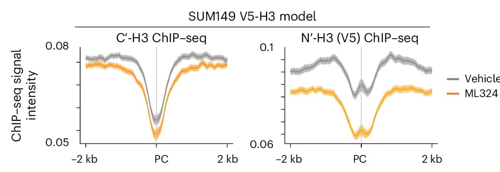 Open access visualization of Line Plot, Error Bars, V5-Tagged, Histone H3, CTSL Binding Sites