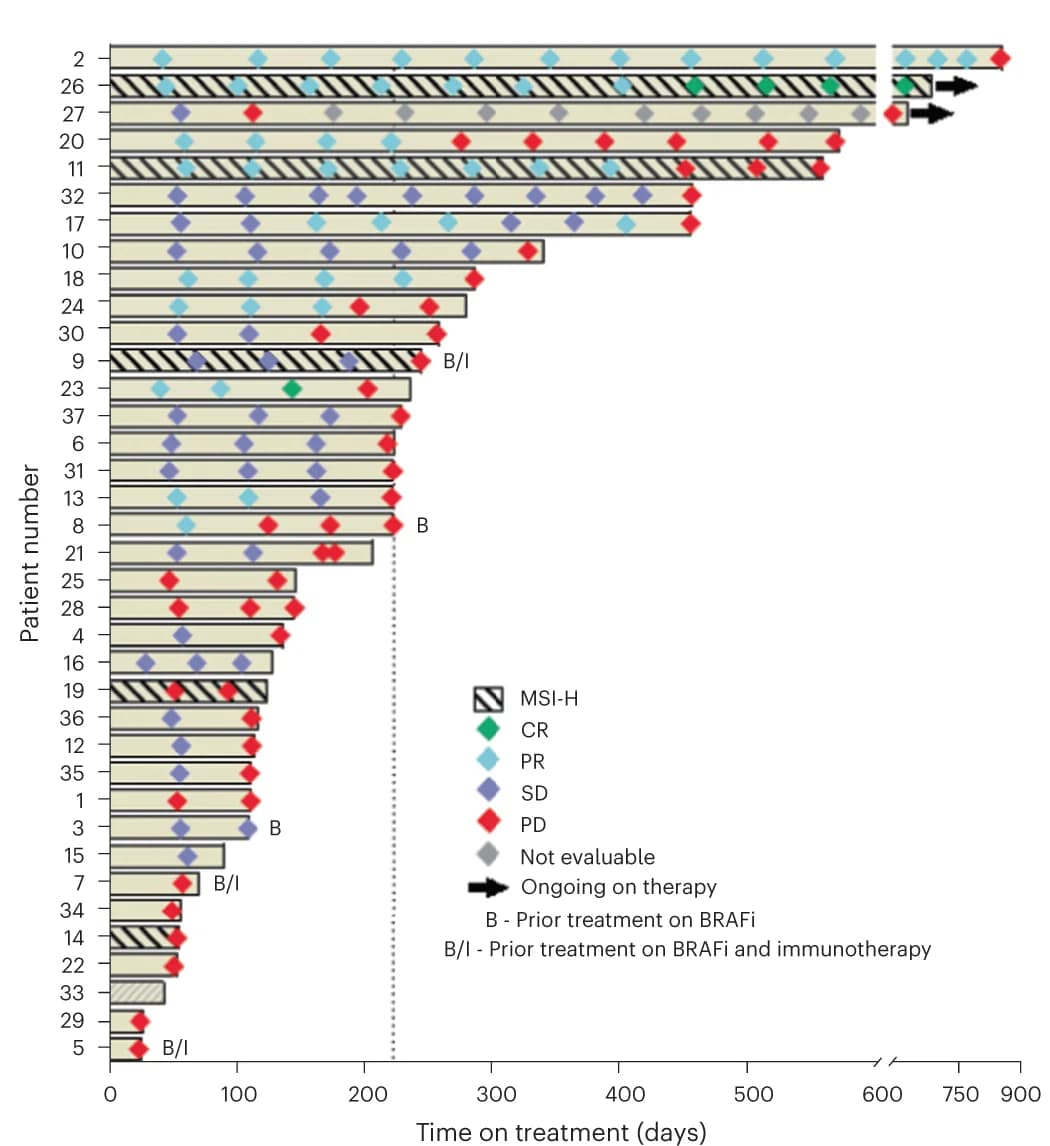 Open access visualization of Bar Plot, Swimmer Plot, Treatment Exposure, Efficacy Assessments