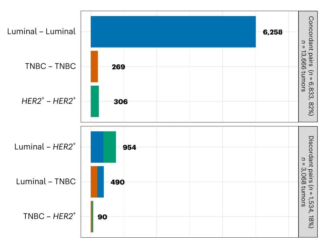 Open access visualization of Bar Plot, Breast Cancer Subtypes, sBBC Pairs, Concordance Status, SEER Cohort