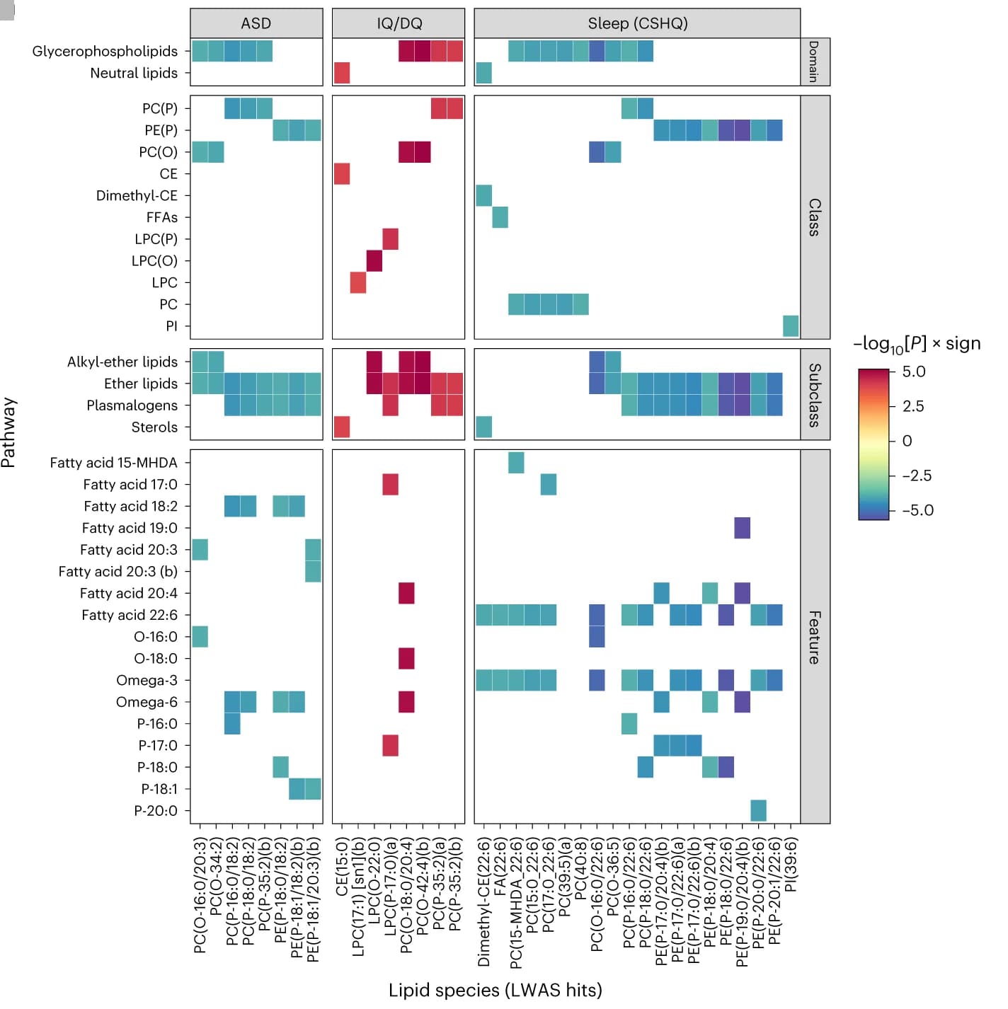 Open access visualization of Heatmap, LWAS, Lipid species, Cholesteryl Ester, Free Fatty Acid