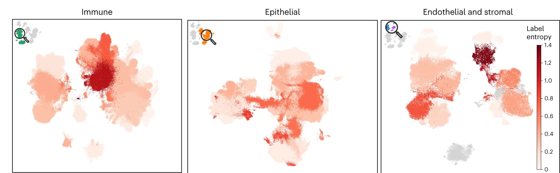 Open access visualization of Scatter Plot, UMAP, Cluster Label Disagreement, Label Entropy, Leiden 3 Clusters