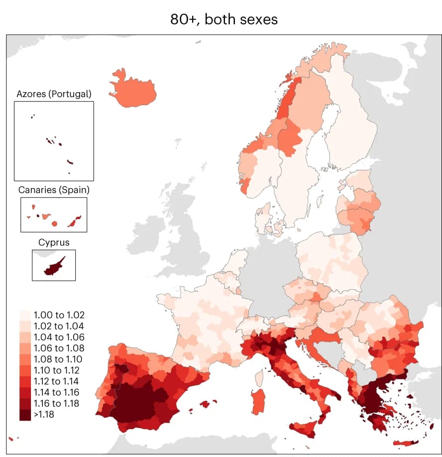 Open access visualization of Geo Map, Regional Relative Risk, Mortality, Temperature, Age Groups