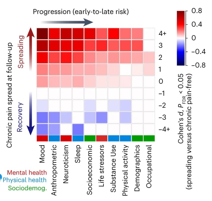 Open access visualization of Heatmap, Pain Determinants, Progression, Cohen's d, Spreading