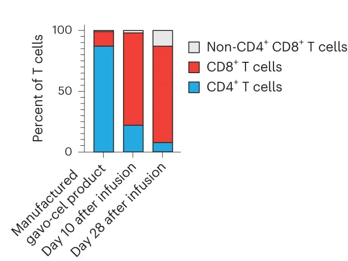 Open access visualization of Bar Plot, Stacked Bar Plot, Gavo-cel Product, Post-infusion Kinetics, CD4+ T Cell