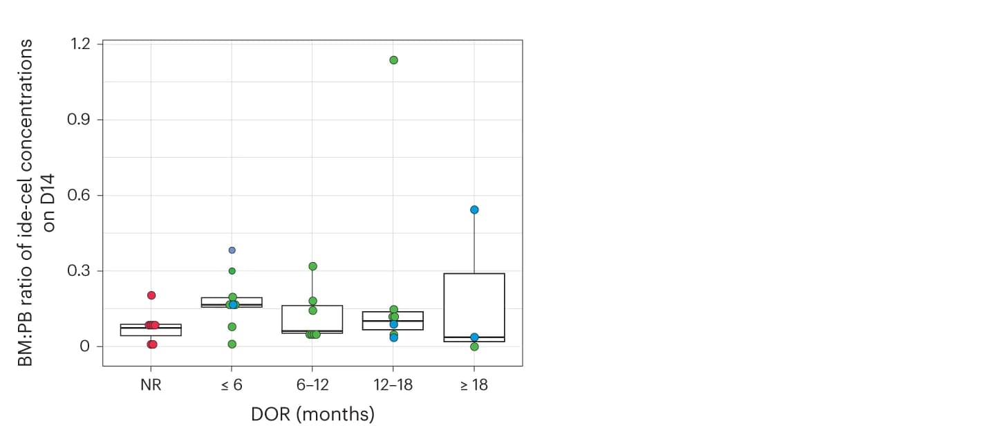 Open access visualization of Box Plot, Scatter Plot, Bone marrow aspirate, PB CD3+ cell matrix, Ide-cel