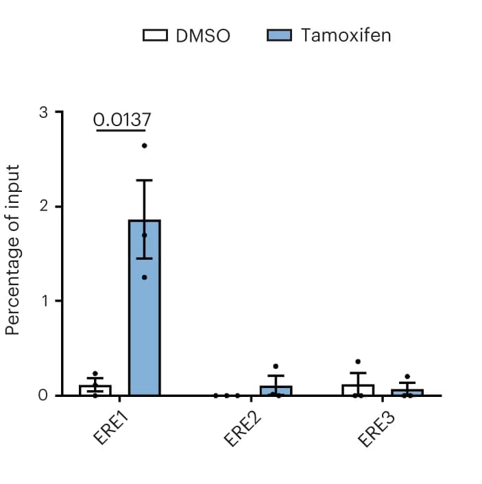 Open access visualization of Bar Plot, Error Bars, ChIP, HepG2, Tamoxifen