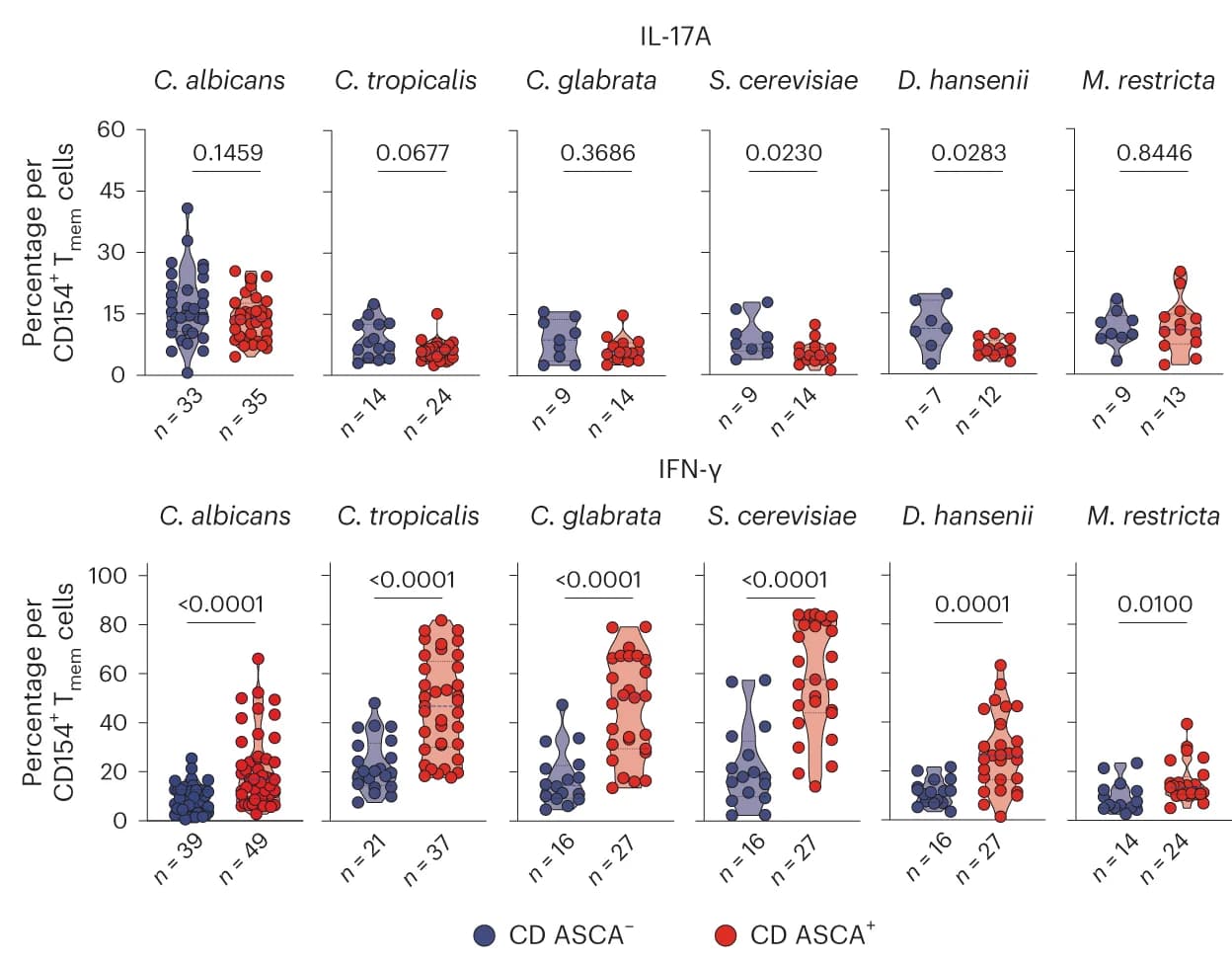 Open access visualization of Violin Plot, Scatter Plot, IL-17A, IFN-gamma, Yeast-reactive CD4 + T cells