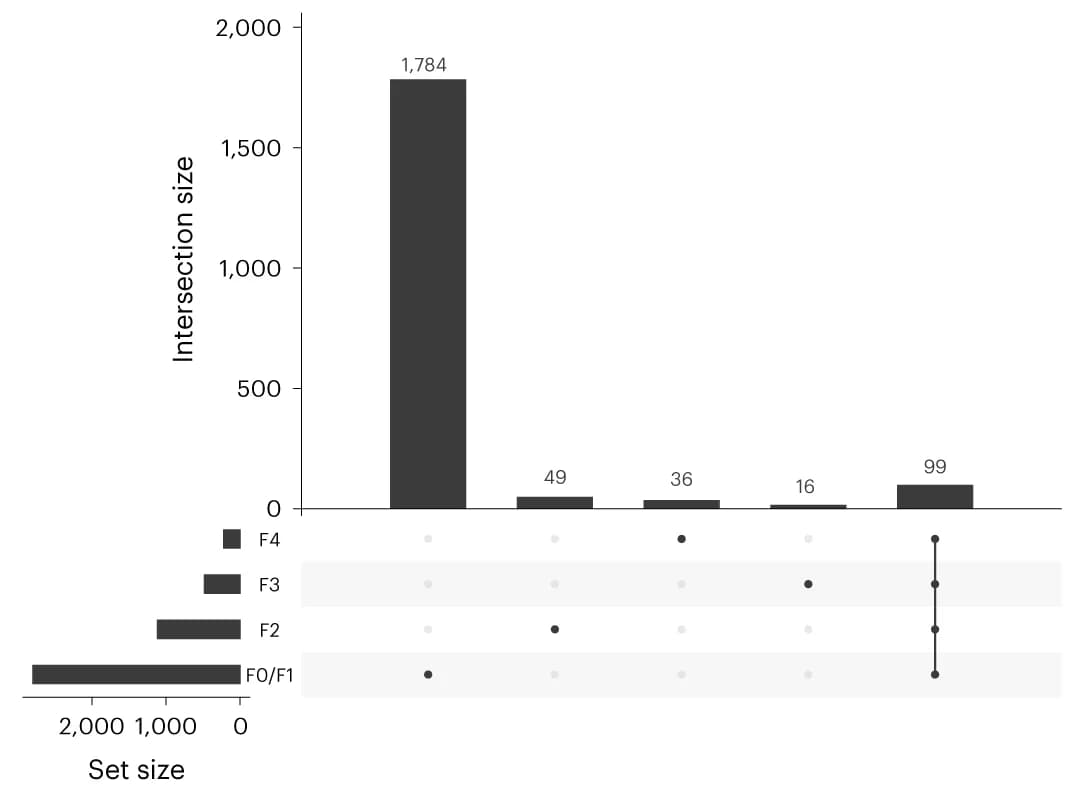 Open access visualization of Bar Plot, UpSet, UpSet plot, DEGs, Fibrosis stages