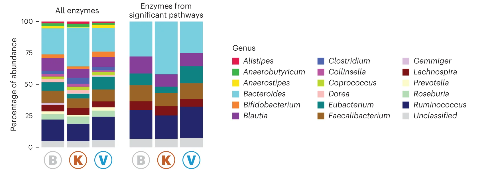 Open access visualization of Stacked Bar Plot, Stacked Bar Graph, Genera, Enzymes, Ketogenic Diet