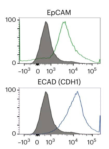 Open access visualization of Line Plot, Density Plot, Flow Cytometry Analysis, EpCAM, ECAD (CDH1)