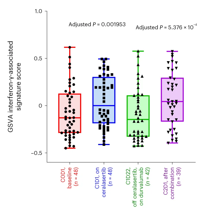 Open access visualization of Box Plot, Scatter Plot, Ceralasertib, Durvalumab, Blood Transcriptomes